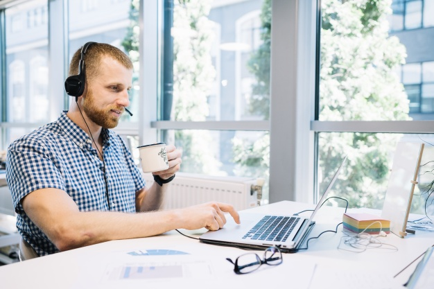 IT consultant wearing a headset